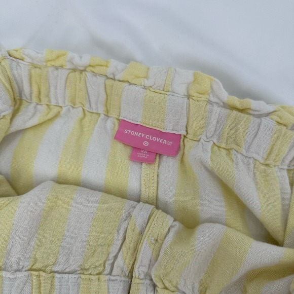 Stoney Clover x Target Jumpsuit XS Romper Yellow Striped Linen Wide Leg - Picture 7 of 9